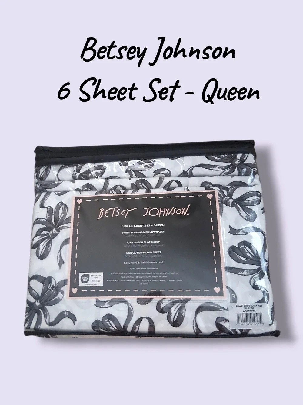 Nwt Betsey Johnson Black & White Ballet Bows Queen Sheet Set